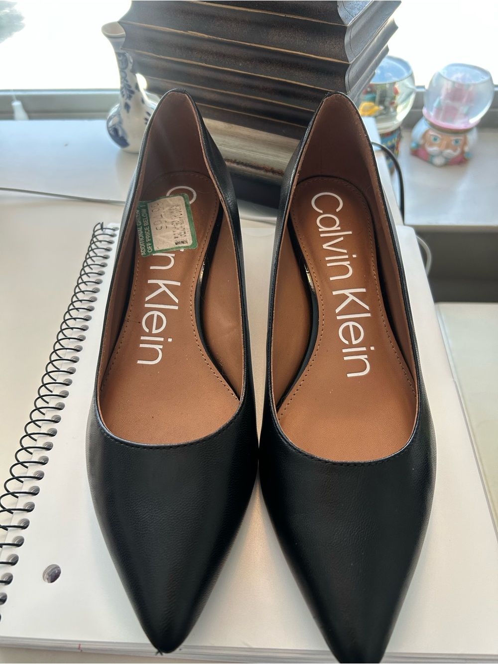 Calvin Klein Black Pointed Toe Leather Flats